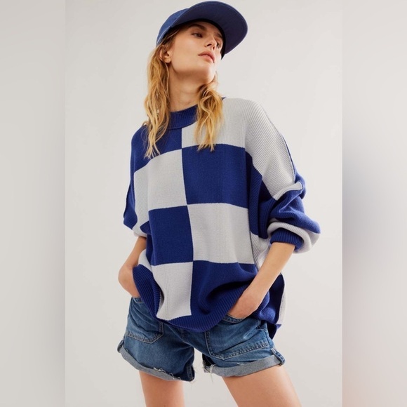 Free People Checker Easy Street Tunic Sweater - Picture 1 of 12